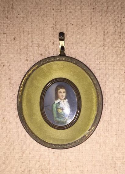 null Deux miniatures "portrait d'homme à la veste verte" et "Portrait de femme au...