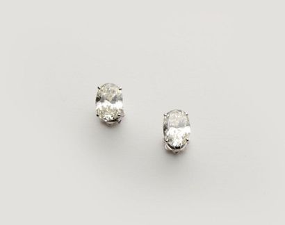 null 183. PAIRE de CLOUS D’OREILLES en or gris (750 millièmes) serti d’un diamant...