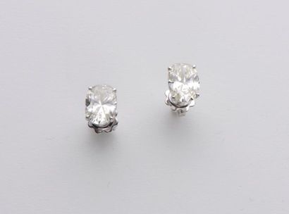 null 56. PAIRE de CLOUS D’OREILLES en or gris (750 millièmes) serti d’un diamant...