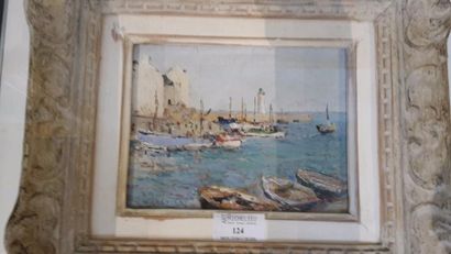 null DENIER Jacques (1894-1983) 

"Port" 

Huile sur Isorel, signée en bas à gauche

15...