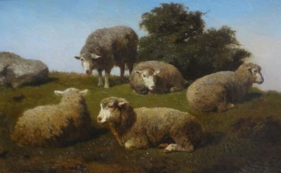 null WOUTERMARTENS Edouard (1819-1897) - Ecole Belge 

"Moutons sur la colline" 

Huile...