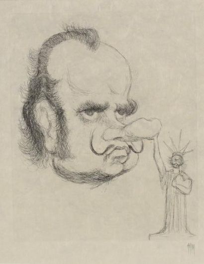null MITELBERG Louis dit TIM (1919-2002) 

"Caricature de Nixon"

Gravure sur papier...