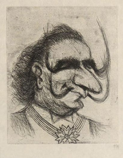 null MITELBERG Louis dit TIM (1919-2002) 

"Caricature de Pompidou" 

Gravure sur...