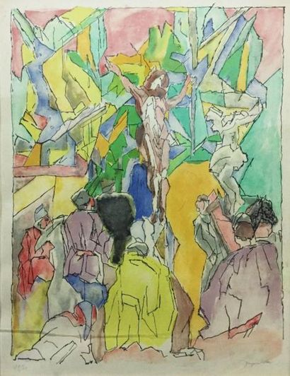 Jacques VILLON (1875-1963) Crucifixion 

Bois gravé en couleurs sur papier, signé...