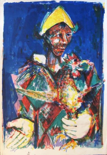 Bernard LORJOU (1908-1986) Arlequin au coq vert 

Lithographie en couleurs sur papier,...