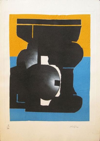 Ladislas KIJNO (1921-2012) Composition orange et bleu

Lithographie au carborundum...