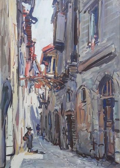 Gustave MADELAIN (1867-1944) Vieille rue à Figeac, 1930 

Gouache sur papier, signée...