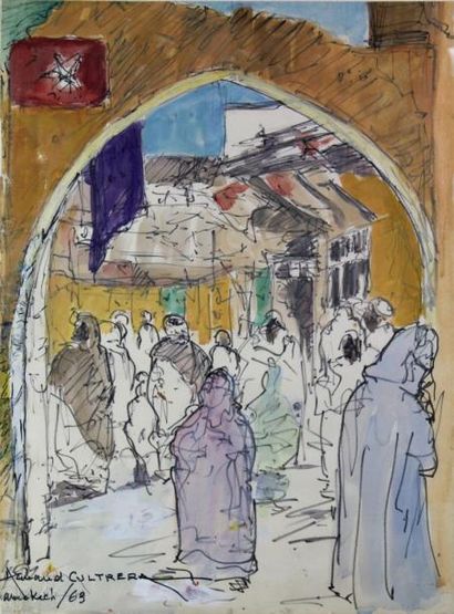 Armand CULTRERA de MONTALDO (1901-1981) Porte à Marrakech

Feutre et gouache, signé,...