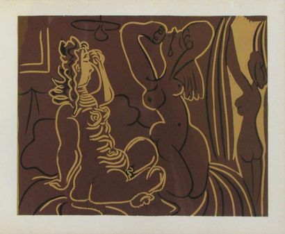D’après Pablo PICASSO (1881-1973) Trois femmes à la fenêtre 

Linogravure en couleurs...