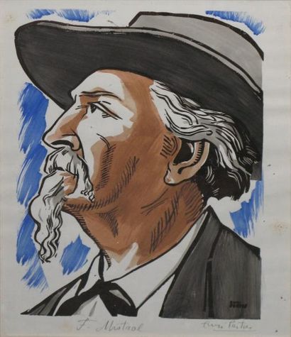 Henri PERTUS (1908-1988) Portrait de Frédéric Mistral 

Aquarelle sur papier, signée...