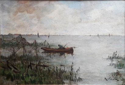 Willem Henri VAN SCHAIK (1876-1938) La barque du pêcheur 

Huile sur toile, signée...