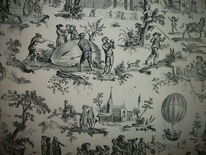 null Coton imprimé « le ballon de Gonesse », Charles BURGER, style XVIIIème siècle,...