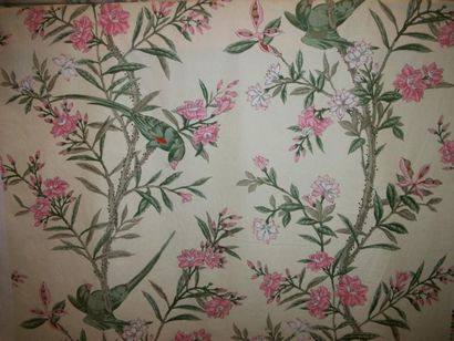 null Percale « Les Perroquets » Charles Burger, style des soies peintes chinoises...