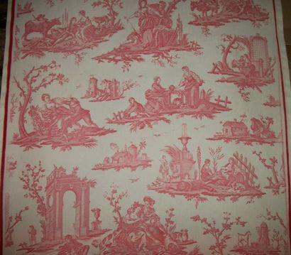 null Coton imprimé en rouge carmin « Fragonard», style du XVIIIème siècle, scènes...
