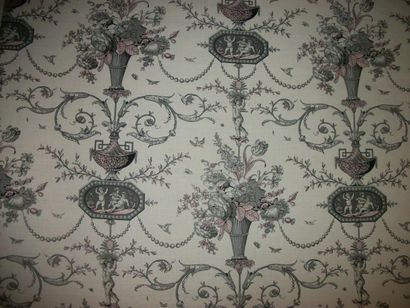 null Toile « Les Camées », style du XVIIIème siècle, coton imprimé arabesque en gris...