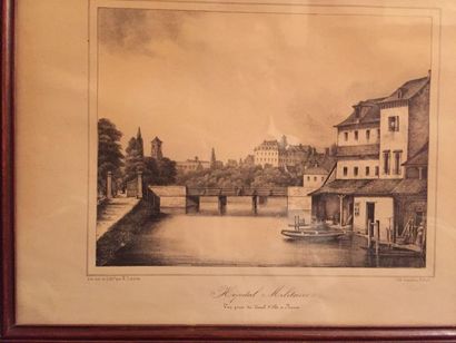 null Suite de dix gravures sur Rennes, XIXe siècle (piqures):

- Le pont de l'Ile

-...
