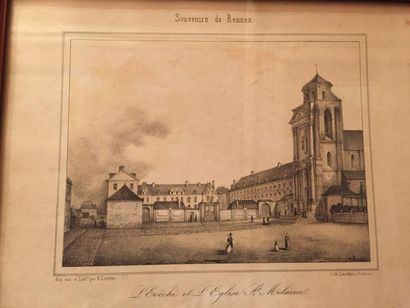null Suite de dix gravures sur Rennes, XIXe siècle (piqures):

- L'hotel de l'Europe

-...