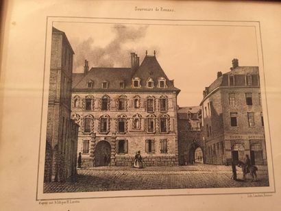 null Suite de dix gravures sur Rennes, XIXe siècle (piqures):

- L'hotel de l'Europe

-...