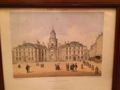 null Suite de dix gravures sur Rennes, XIXe siècle, dont certaine en couleur (piqures):

-...