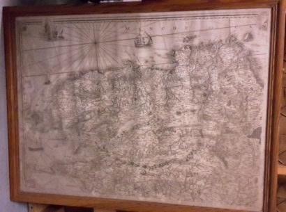 null "La Manche" Carte du XVIIIe siècle, encadrée sous verre