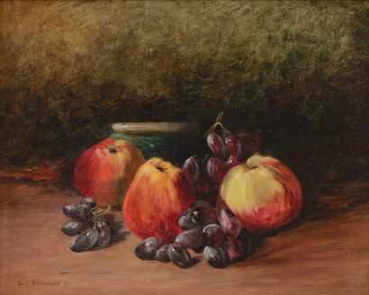 DESHAYES Eugène (1828-1890) "Composition aux pommes et au raisin" et "Composition...