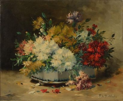CAUCHOIS Eugène Henri (1850-1911) "Dahlias dans la jardinière" 

Huile sur toile,...