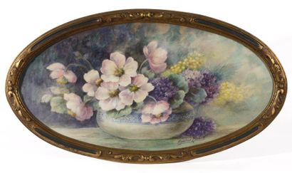 RENAUD Madeleine (1900-1994) "Bouquet d'anémones, de lilas et de mimosa" 

Aquarelle...