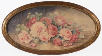 RENAUD Madeleine (1900-1994) "Jeté de roses" 

Aquarelle de forme ovale, signée en...
