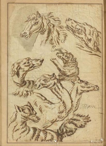 ADAM Benno (1812-1892) "Têtes d’animaux"

Plume et sepia double face, signée au milieu...