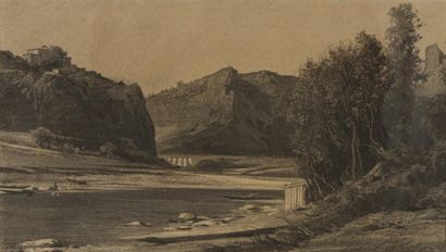 ALLONGE Auguste (1833-1898) "Paysage de rivière" 

Lavis, signé et daté en bas à...