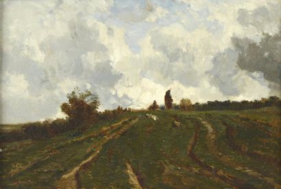 DAUBIGNY Karl (1846-1886) "Après l'orage dans la plaine d'Auvers-sur-Oise" 

Huile...