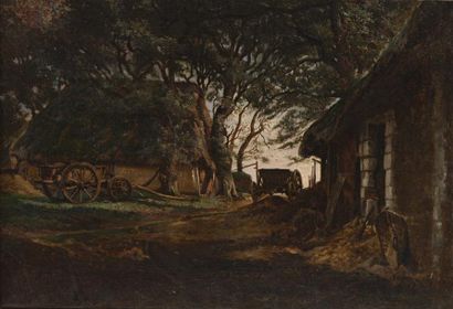 LAVIEILLE Eugène Antoine (1820-1889) "La ferme à Étretat" 

Huile sur toile (rentoilée),...