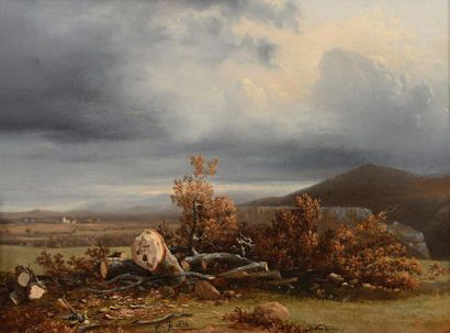 RICHARD Théodore (1782-1859) "Les arbres coupés" 

Huile sur toile, signée des initiales...