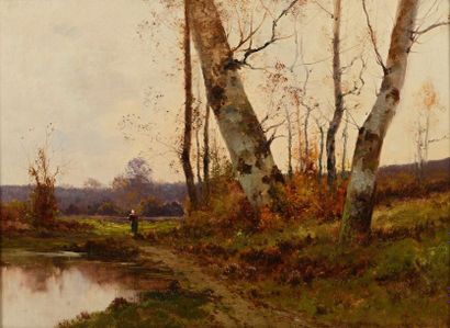 GODCHAUX Emile (1860-1938) "Les grands bouleaux près de l'étang" 

Huile sur toile,...