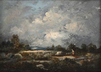 DIAZ de la PENA Narcisse Virgile (1807-1876) "Boisière en forêt vers Apremont" 

Huile...