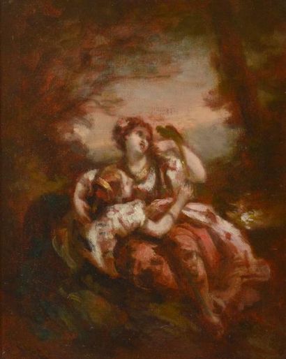 DIAZ de la PENA Narcisse Virgile (1807-1876) "Jeunes femmes au perroquet" 

Huile...