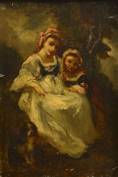 DIAZ de la PENA Narcisse Virgile (1807-1876) "Jeune femme et son enfant" 

Huile...