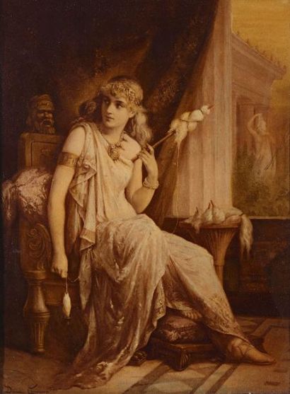 COOMANS Diana (1861-1952) "Pénelope" 

Fixé sous verre, signé en bas à gauche, 

26,5...