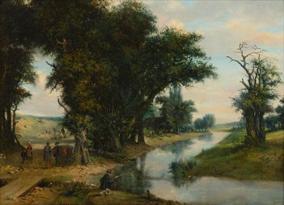 VEYRASSAT Jules Jacques (1828-1893) "Pêcheur à la ligne" 

Huile sur toile, signée...