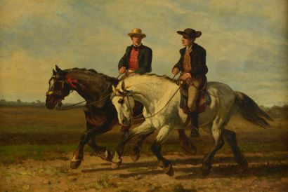 VEYRASSAT Jules Jacques (1828-1893) “Les deux cavaliers” 

Huile sur toile, signée...