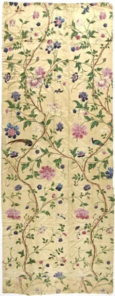 null Tenture en soie peinte au jus d’herbes, Chine, Canton, fin XVIII début XIXème...