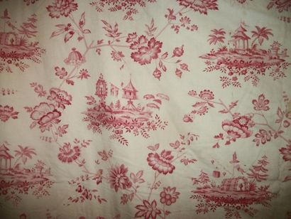 null Rideau dans un coton imprimé en rouge, XIXème siècle, scène d’auberge (décoloration,...