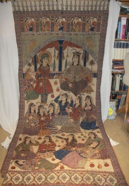 null Kalamkari, Perse, début XXème siècle, décor imprimé à la planche de la cour...