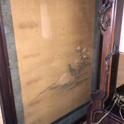 null école chinoise, "Perdrix", peinture sur toile encadrée sous verre