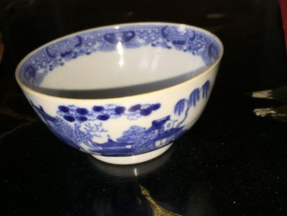 null Bol en porcelaine à décor en camaieu bleu de pagodes,Chine