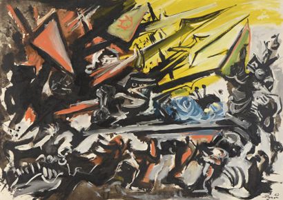 null Édouard PIGNON (1905-1993) 

"Bataille" 

Acrylique sur toile, signée en bas...