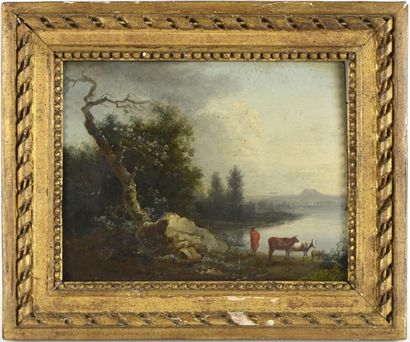 null Attribué à Louis-Gabriel MOREAU (Paris 1740-1806)

"Paysage à la rivière avec...