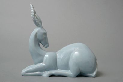 null Charles Lemanceau (1905-1980). Gazelle couchée. Edition en céramique a couverte...