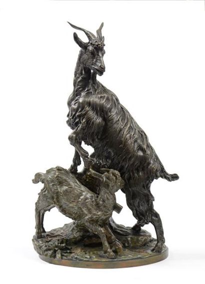 null Henri-Édouard LOMBARD (1855-1929) 

"Famille de chèvres" 

Epeuve en bronze...
