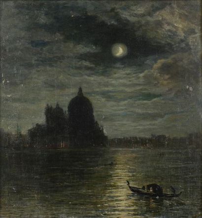 null John Mac WHRITER (XIXe siècle) 

"La Salute - Venise" 

Huile sur toile, trace...